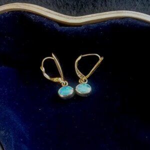 ** SOLD **  Kostbar Bezel-Set Ethiopian Opal Lever Back Earrings - 14K Gold